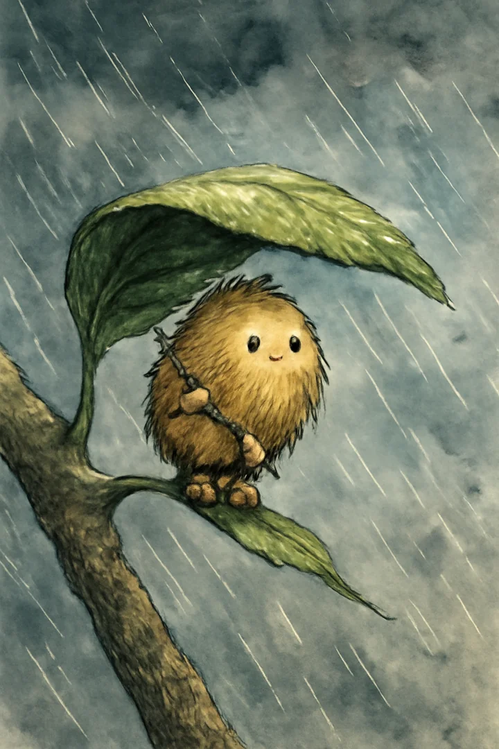 Rainy-day woodland character illustration two