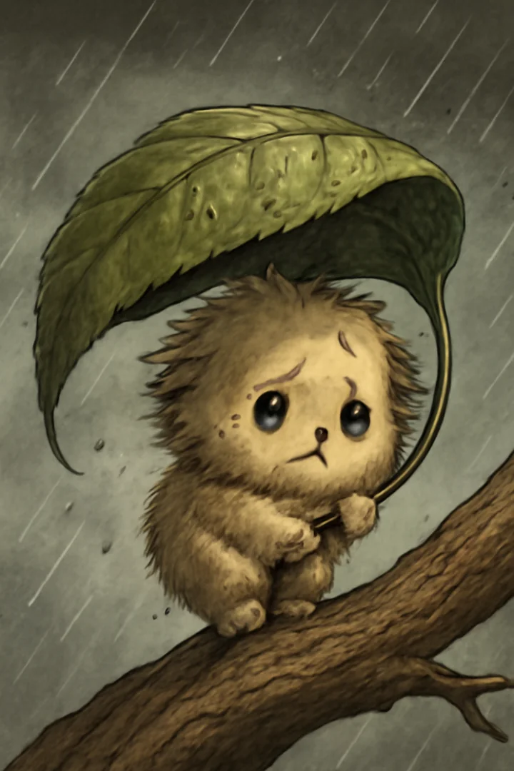 Rainy-day woodland character illustration three