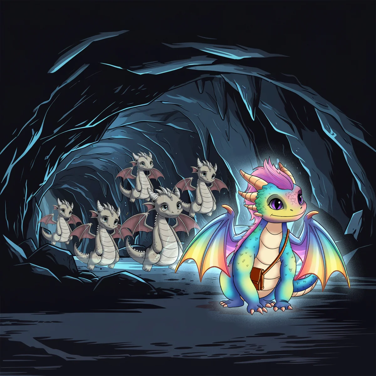 Dragon dark tunnel illustration