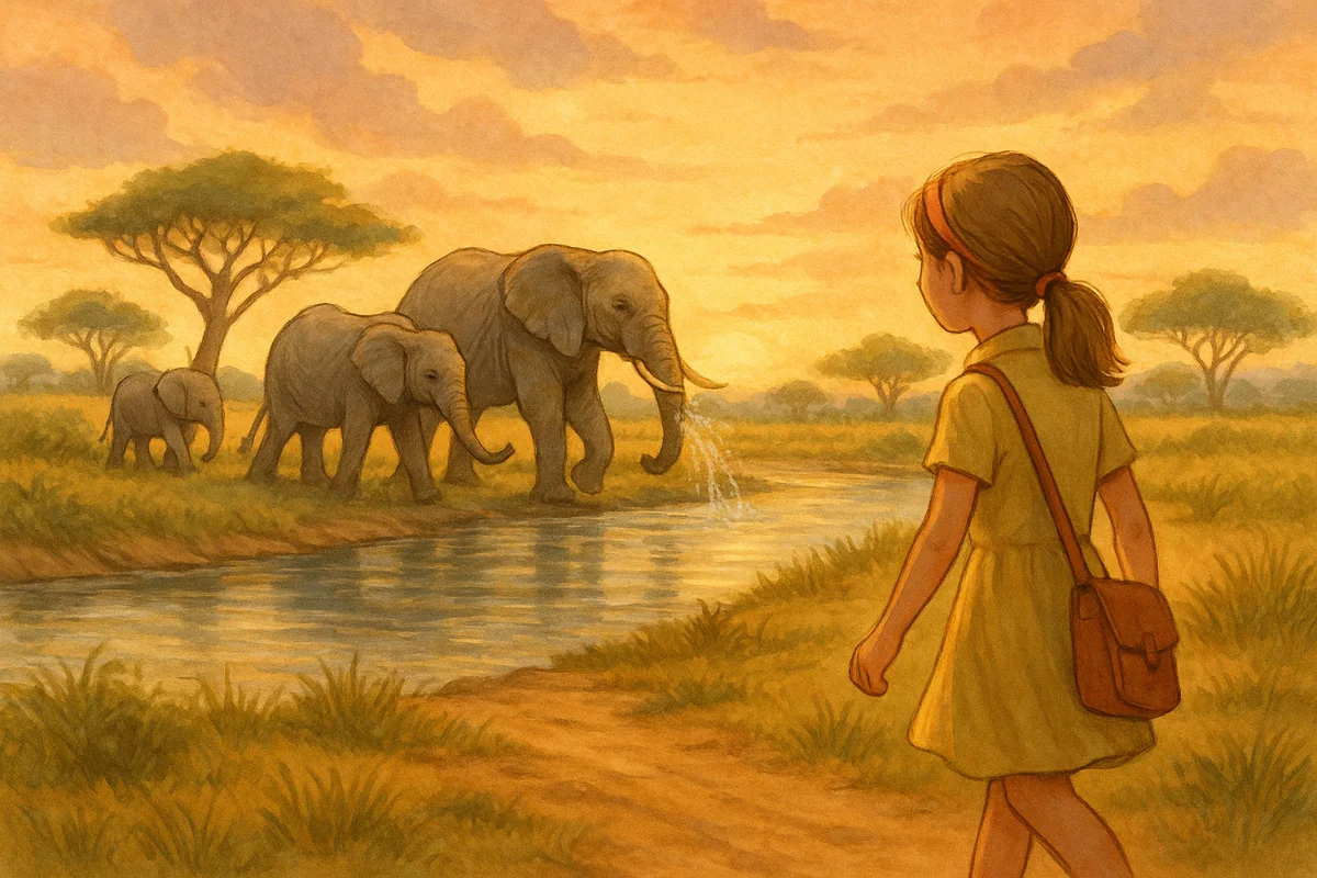 Safari girl and elephants illustration